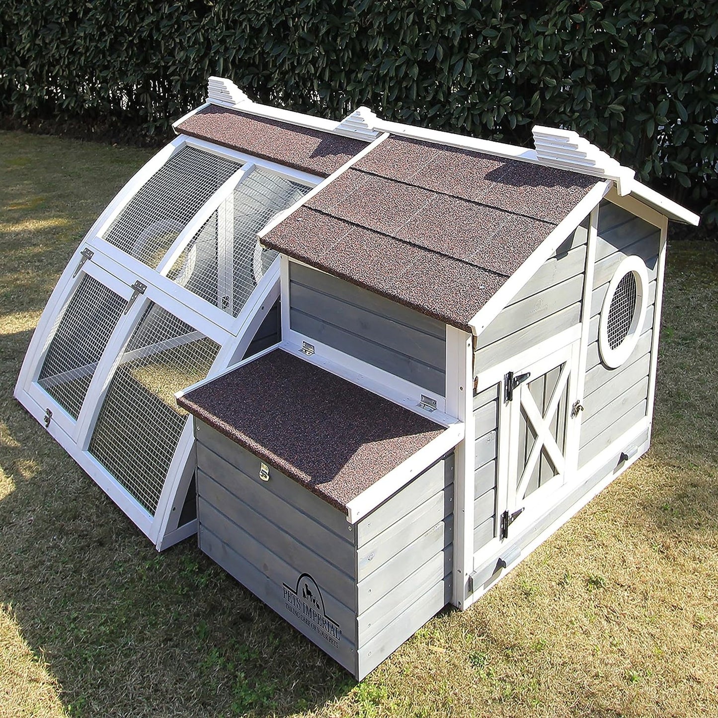 PETS IMPERIAL® RITZ CHICKEN COOP - GREY - ARK CHICKEN HOUSE WITH BUILT-IN RUN - HEN HOUSE