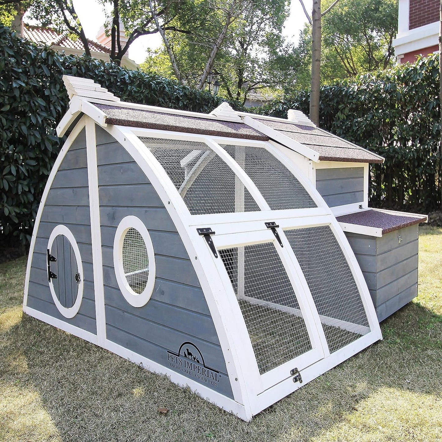 PETS IMPERIAL® RITZ CHICKEN COOP - GREY - ARK CHICKEN HOUSE WITH BUILT-IN RUN - HEN HOUSE