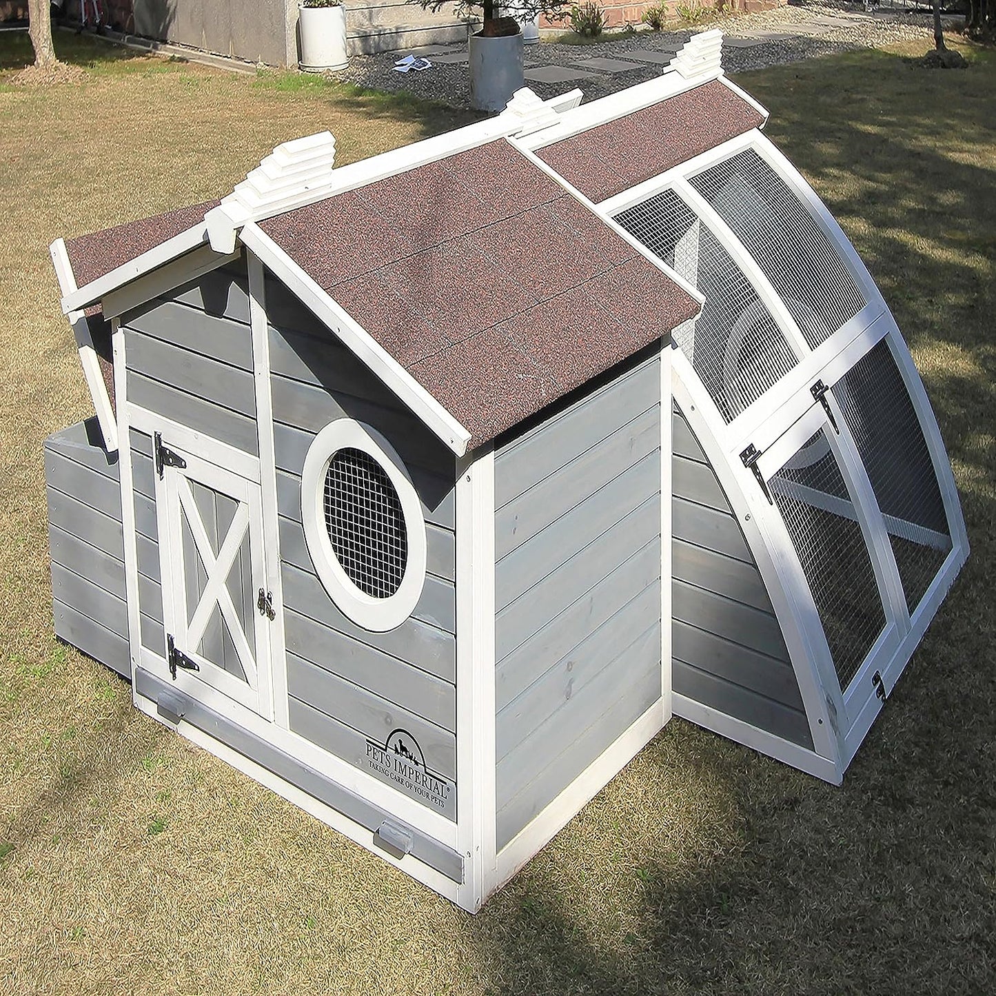 PETS IMPERIAL® RITZ CHICKEN COOP - GREY - ARK CHICKEN HOUSE WITH BUILT-IN RUN - HEN HOUSE