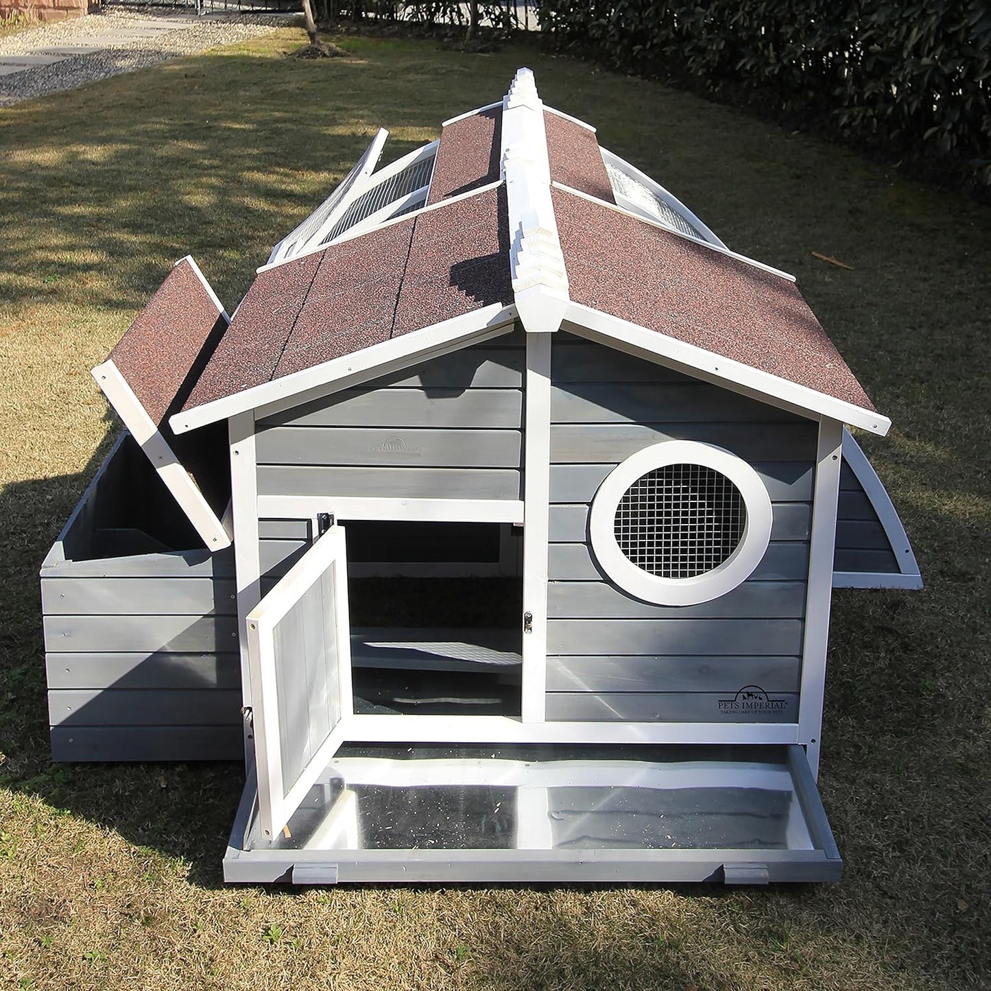 PETS IMPERIAL® RITZ CHICKEN COOP - GREY - ARK CHICKEN HOUSE WITH BUILT-IN RUN - HEN HOUSE