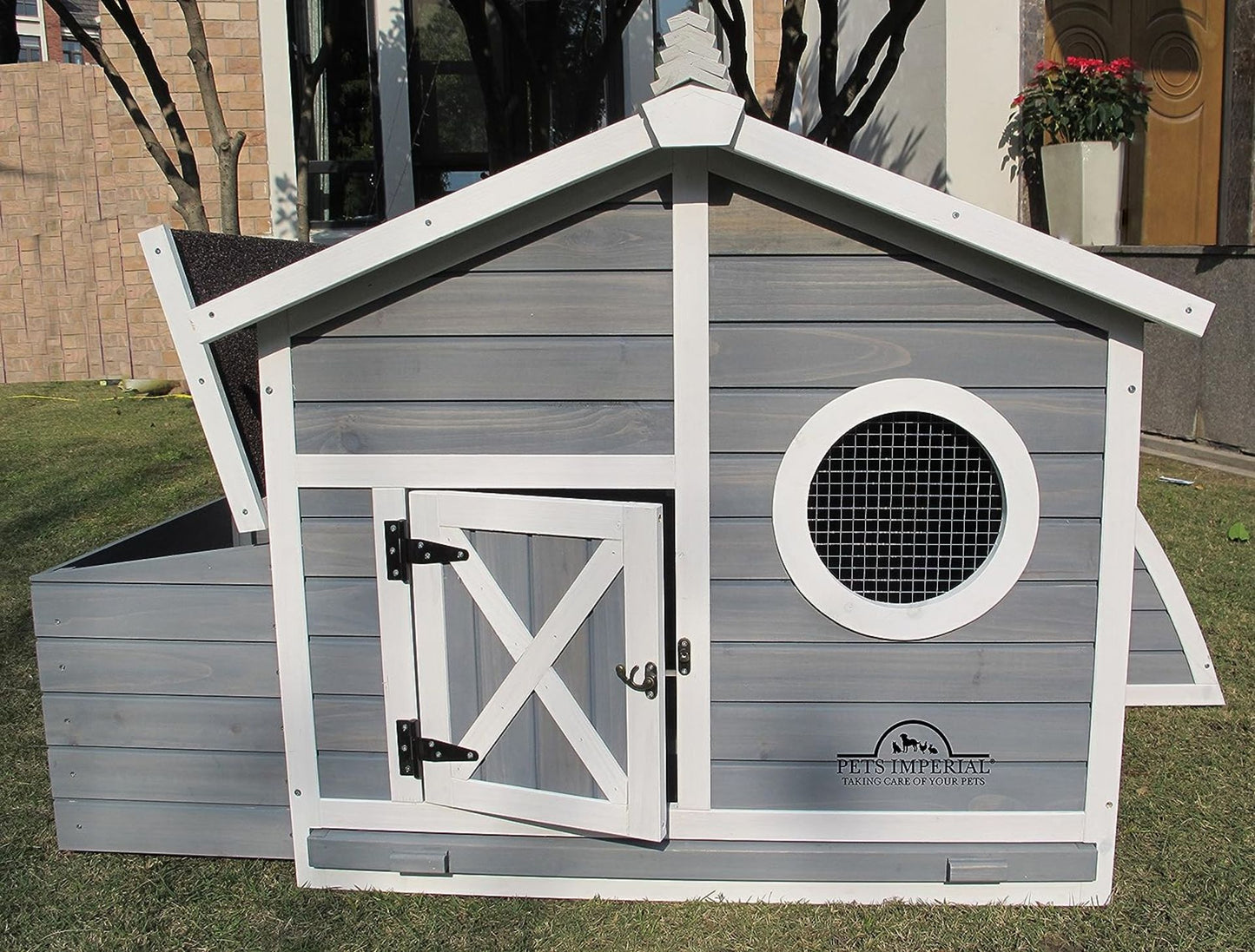 PETS IMPERIAL® RITZ CHICKEN COOP - GREY - ARK CHICKEN HOUSE WITH BUILT-IN RUN - HEN HOUSE