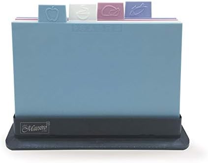 Chopping Board Set - Extra Thick Colour Coded Plastic Cutting Boards with Storage Stand - Set of 4 with Holder