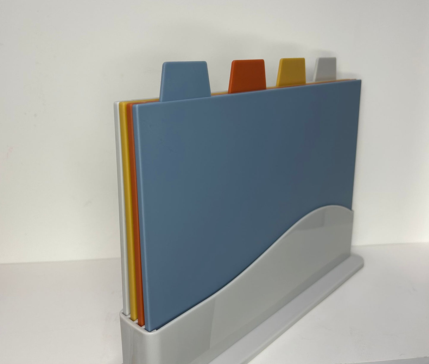 Chopping Board Set - Extra Thick Colour Coded Plastic Cutting Boards with Storage Stand - Set of 4 with Holder