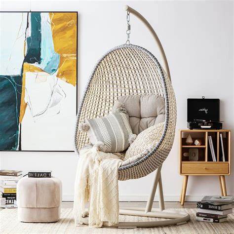 LUXURY GARDEN RATTAN HANGING EGG CHAIR WITH STAND